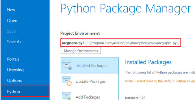 The default Python environment of ArcGIS Pro
